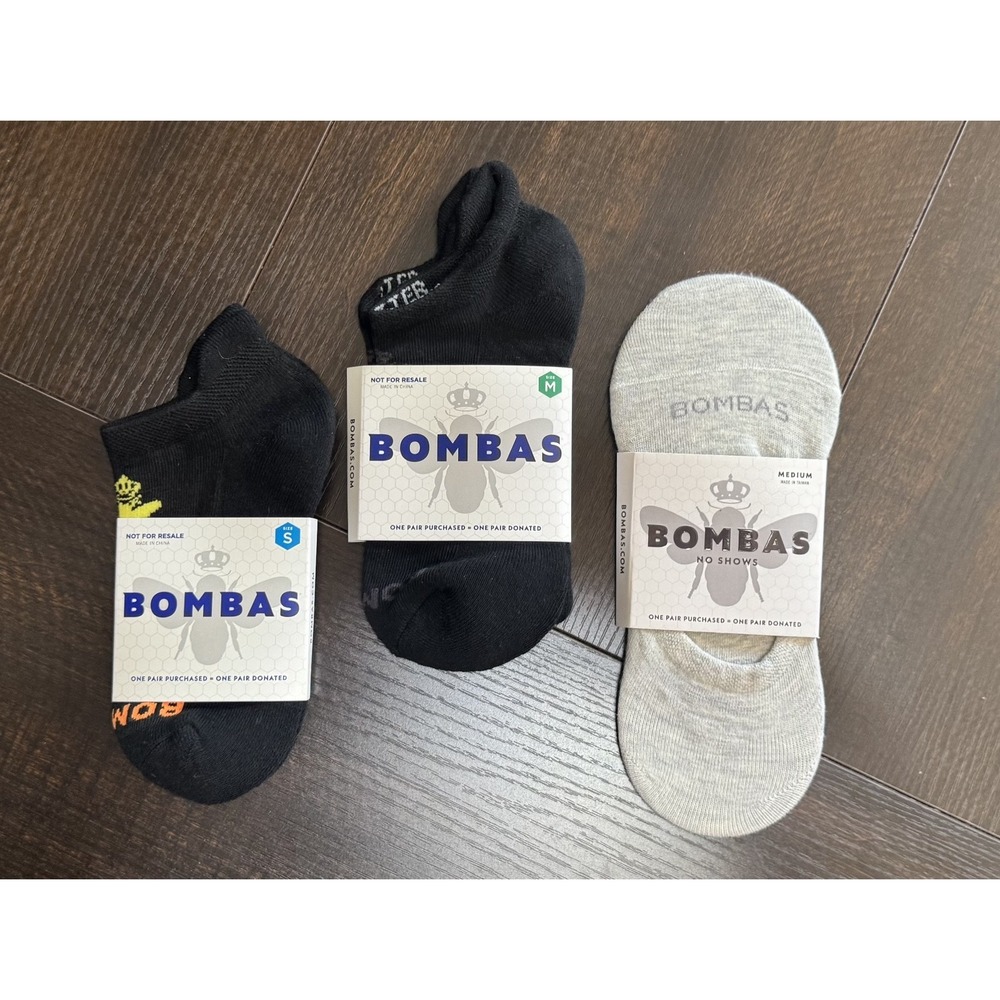 Bombas Womens Socks Lot 3 Pairs Black Ankle Grey No Show Size Small Medium #1085